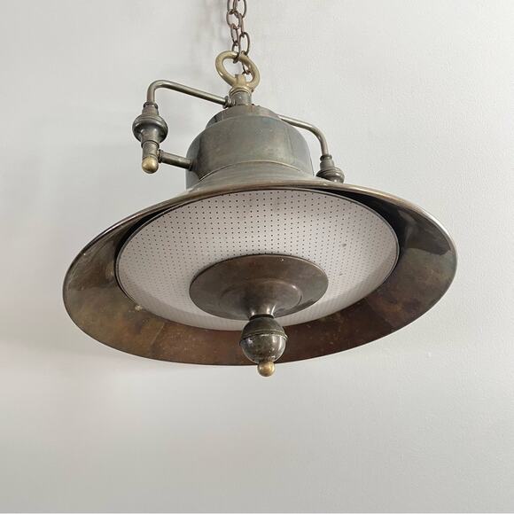 Vintage | LARGE Solid Brass Hanging Pendant Light Design Industrial Farmhouse - Picture 9 of 11